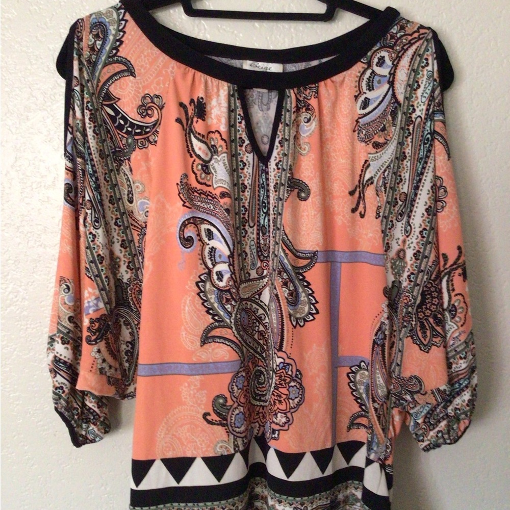 Beige by eci Paisley Blouse - Orange and Black